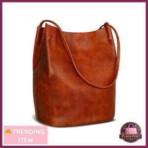 Vintage Leather Tote Bag, Soft Bucket Purse for Work, Everyday Use